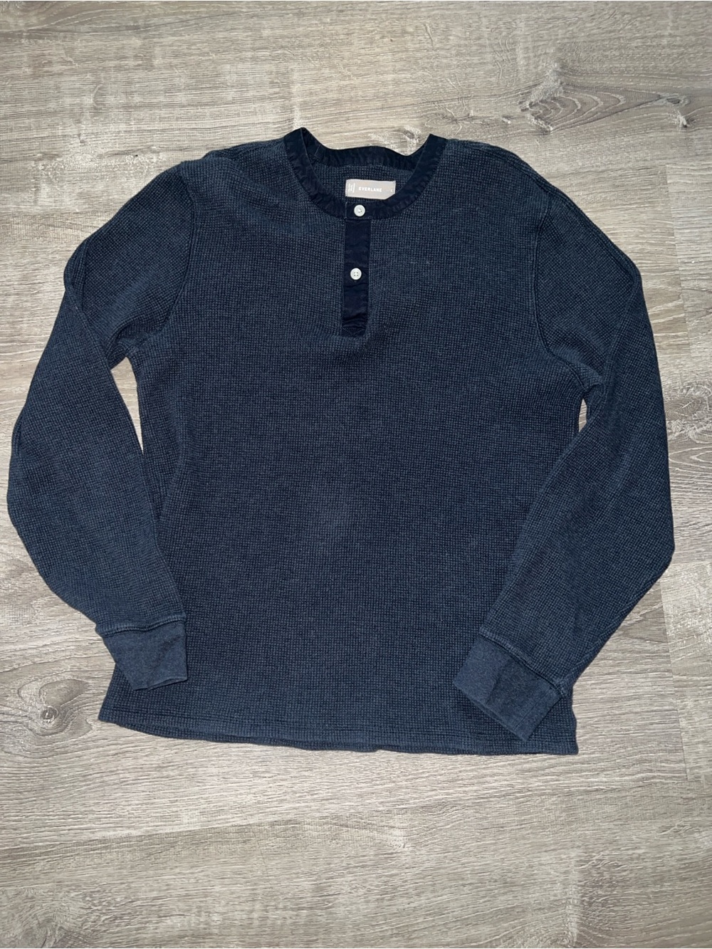Everlane Men's Navy Crewneck Henley Waffle Knit Sweater